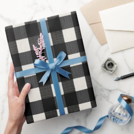 Modern Minimal Svart Vit Gingham Rutigt Mönster Presentpapper