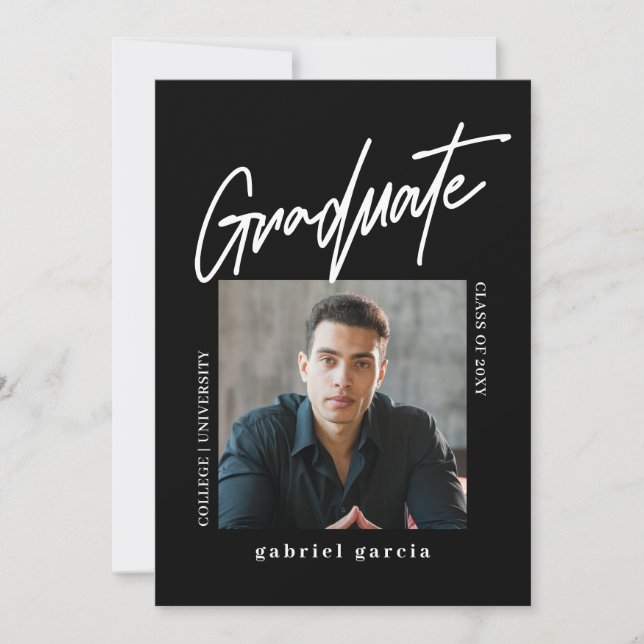 Modern minimal svart, vit Studentfest Inbjudningar (Framsida)