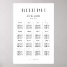 Modern Minimal Svart & Vitt Bröllopsställning Poster