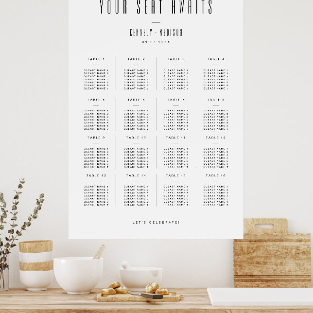 Modern Minimal Svart & Vitt Bröllopsställning Poster (Kök)