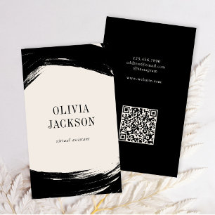 Modern Minimal svartvit färgstreck QR-kod Visitkort