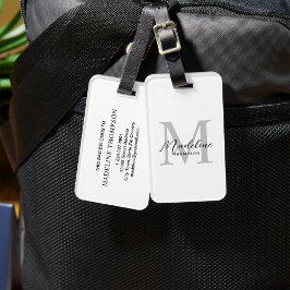 Modern Minimal svartvit Grått-monogram Bagagebricka