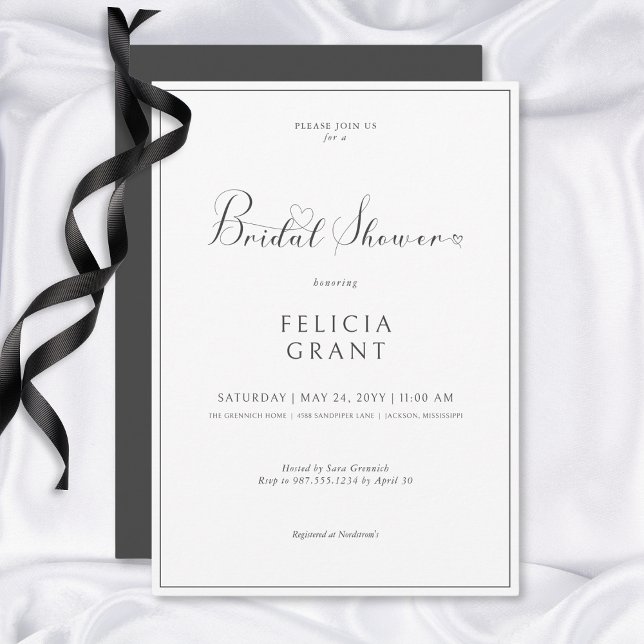 Modern minimal svartvit Möhippa Inbjudningar (Modern Minimal Black & White Bridal Shower Invitation)