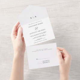 Modern Minimal svartvit monogram Bröllop