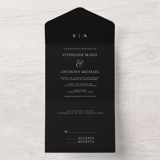 Modern Minimal svartvit monogram Bröllop (Inside)