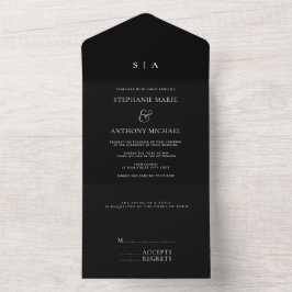 Modern Minimal svartvit monogram Bröllop