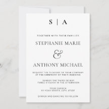Modern Minimal svartvit monogram Bröllop