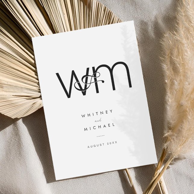 Modern Minimal svartvit monogram Bröllop Inbjudningar (Skapare uppladdad)