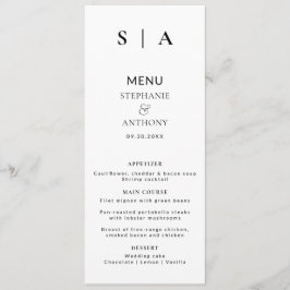 Modern Minimal svartvit monogram Bröllop Meny