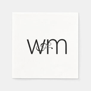 Modern Minimal svartvit monogram Bröllop Pappersservett