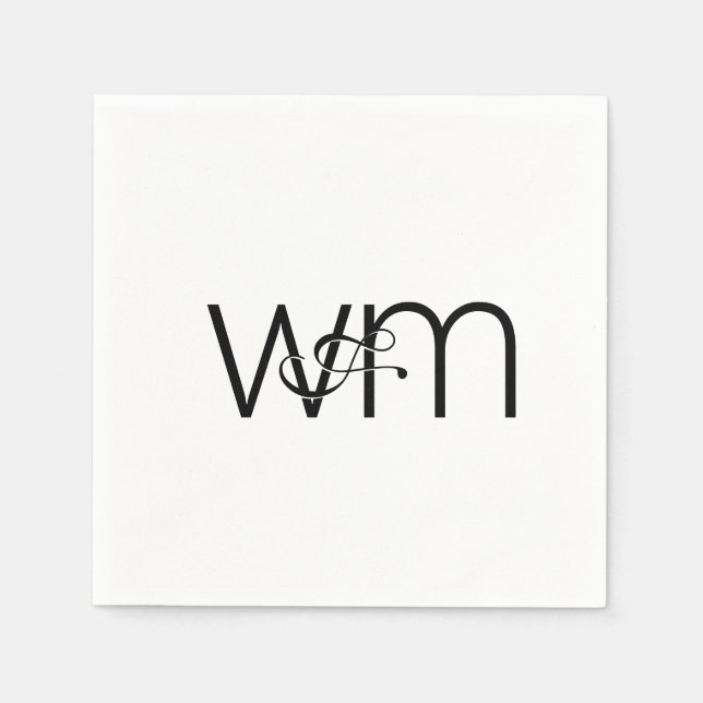 Modern Minimal svartvit monogram Bröllop Pappersservett (Framsidan)