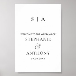 Modern Minimal svartvit monogram Bröllop Poster