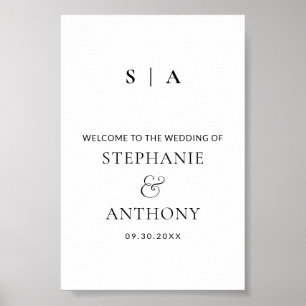 Modern Minimal svartvit monogram Bröllop Poster