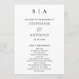 Modern Minimal svartvit monogram Bröllop Program