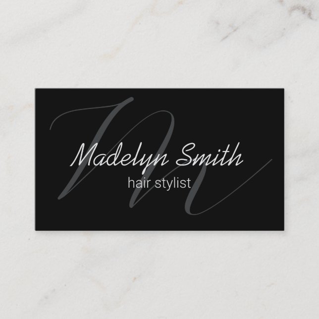 Modern minimal svartvit monogram QR-Professionell Visitkort (Framsida)