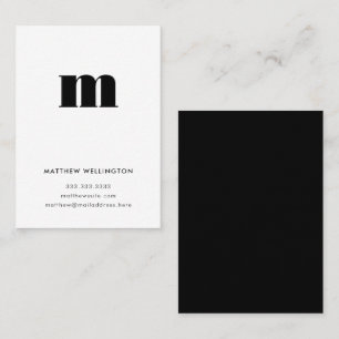 Modern Minimal svartvit monogram svart vit Brev, i Visitkort