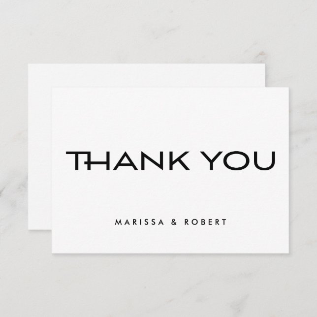 Modern Minimal svartvit typografi Bröllop Tack Kort (Fram/baksida)