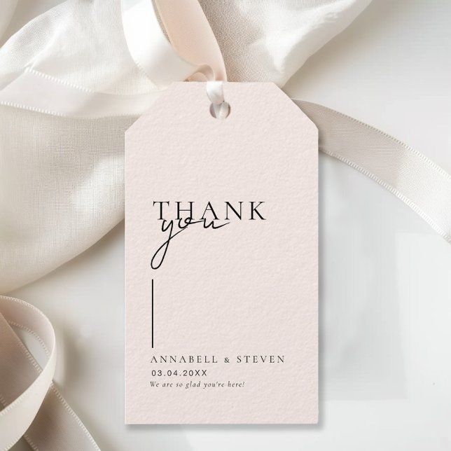 Modern, minimal, "TACK" Bröllop Presentetikett (Modern, Minimal, "THANK YOU" Beige Wedding Gift Tags)