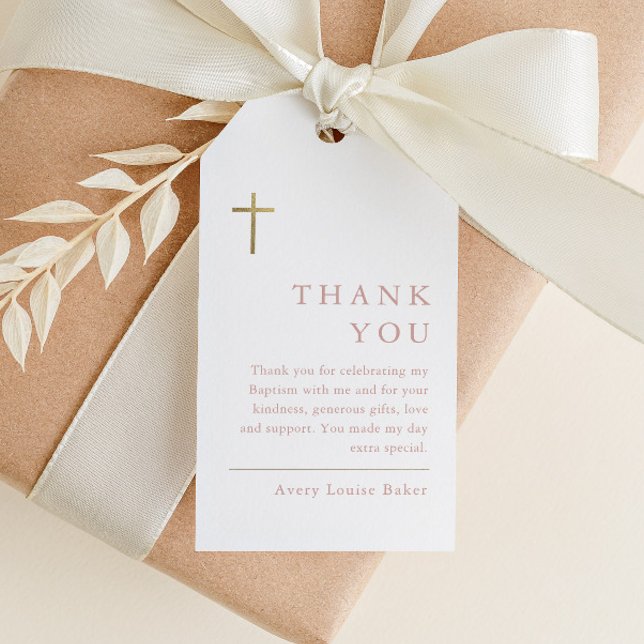 Modern minimal Tack för Guld Kor-baptism Presentetikett (Modern type girls baptism thank you favor tag.)