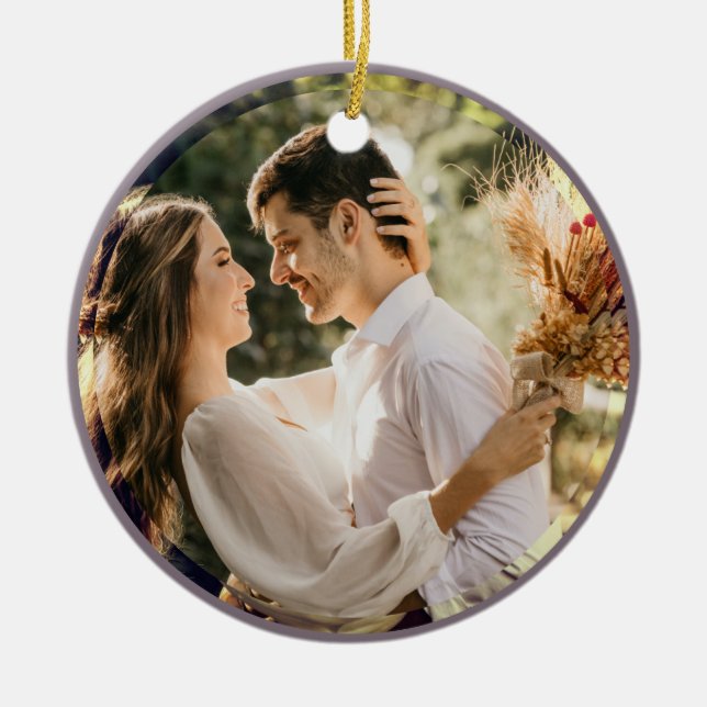 Modern minimal Taupe Grått par Bröllop Photo to Julgransprydnad Keramik (Framsidan)