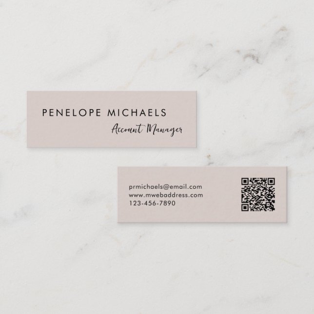 Modern Minimal Taupe QR-Professionell Mini Visitkort (Fram/baksida)