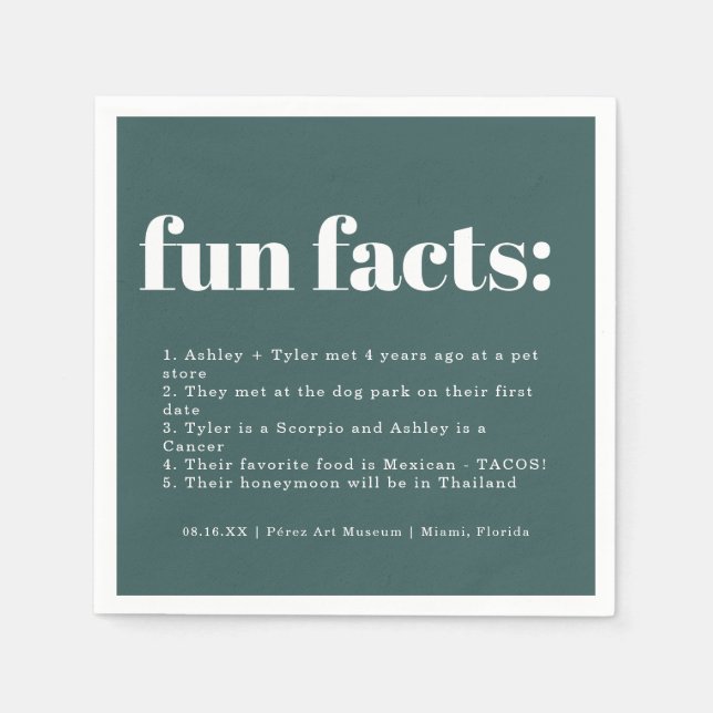 Modern Minimal Teal Färgnyans Roliga Fakta Bröllop Pappersservett (Framsidan)