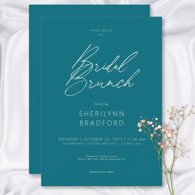 Modern Minimal Teal Möhippa Brunch Inbjudningar (Modern Minimal Teal Bridal Brunch Invitation)
