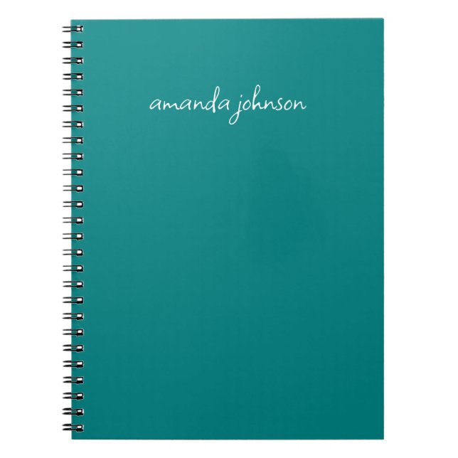 Modern Minimal Teal Monogram Lägg till Fullt Namn Anteckningsbok (Framsidan)