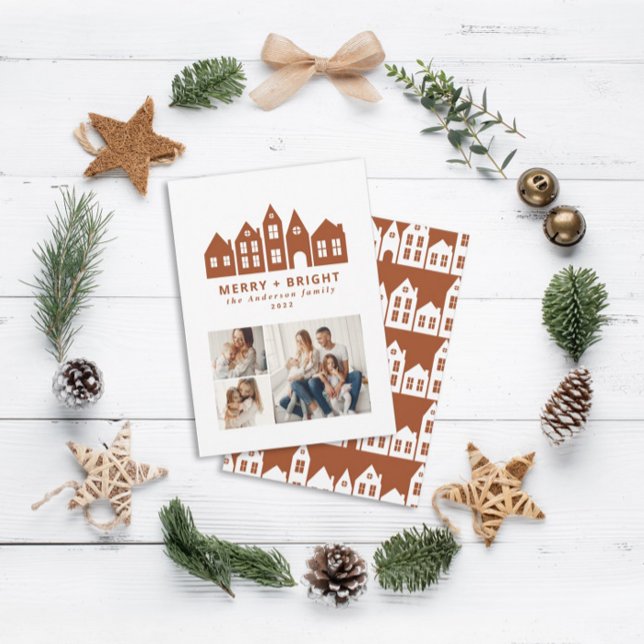 Modern minimal terracotta i julklapp 3 foto julkort (Skapare uppladdad)