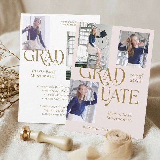 Modern Minimal Trendy Grad Photo Collage Graduate Meddelande (Modern Minimal Trendy Grad Photo Collage Graduate Announcement)