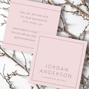 Modern minimal tunn gräns ljus rosa fyrkantigt visitkort