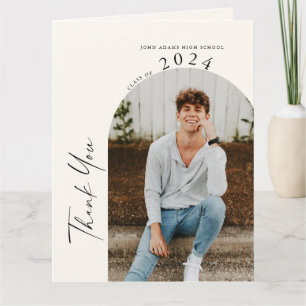 Modern minimal två foto Beige Studenten Tack Kort