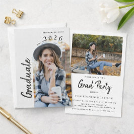 Modern Minimal Two Photo Graduation Party Inbjudningar