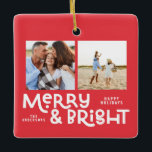 Modern minimal typografi 2 bild jul julgransprydnad keramik<br><div class="desc">Allt kanske inte är lugn,  men allt kan fortfarande vara ljust med denna roligt moderna,  färgstarka julkort. Med utrymme för 2 kvadratfotografier,  tillgängligt i ett urval av färg.</div>