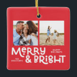 Modern minimal typografi 2 bild jul julgransprydnad keramik<br><div class="desc">Allt kanske inte är lugn,  men allt kan fortfarande vara ljust med denna roligt moderna,  färgstarka julkort. Med utrymme för 2 kvadratfotografier,  tillgängligt i ett urval av färg.</div>
