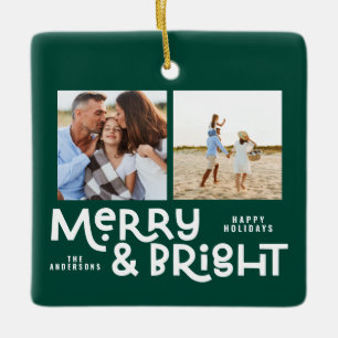 Modern minimal typografi 2 fotojulklapp julgransprydnad keramik