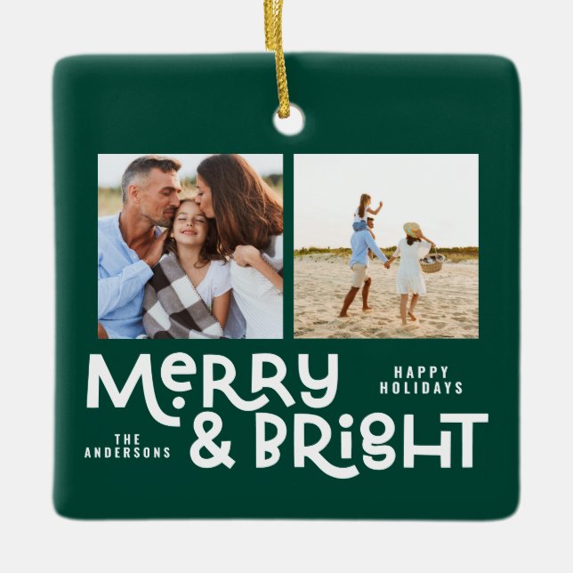 Modern minimal typografi 2 fotojulklapp julgransprydnad keramik (Framsida)
