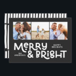 Modern minimal typografi 3 bild Juldag roligt Julkort<br><div class="desc">Allt kanske inte är lugn,  men allt kan fortfarande vara ljust med den här roligten grönt,  modern grafisk svartvit design julkort. Med utrymme för 3 kvadratfotografier,  tillgängligt i ett urval av färg.</div>