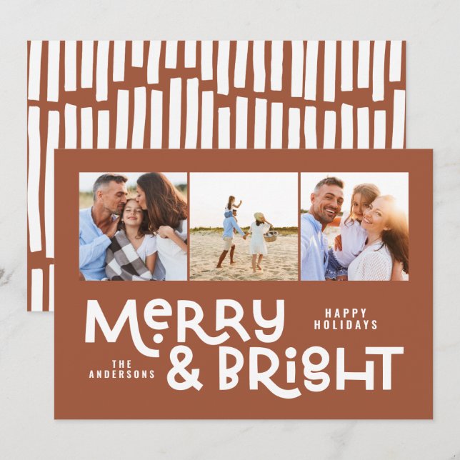 Modern minimal typografi 3 bild Juldag roligt Julkort (Fram/baksida)