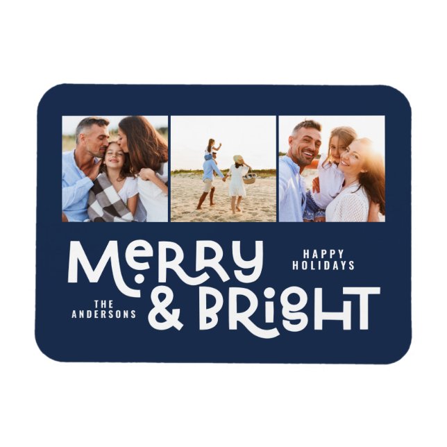 Modern minimal typografi 3 bild Juldag roligt Magnet (Horisontell)