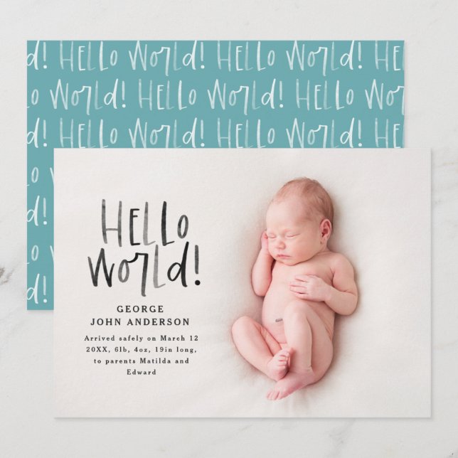 Modern minimal typografi av chicen, foto vid födse meddelande (Fram/baksida)