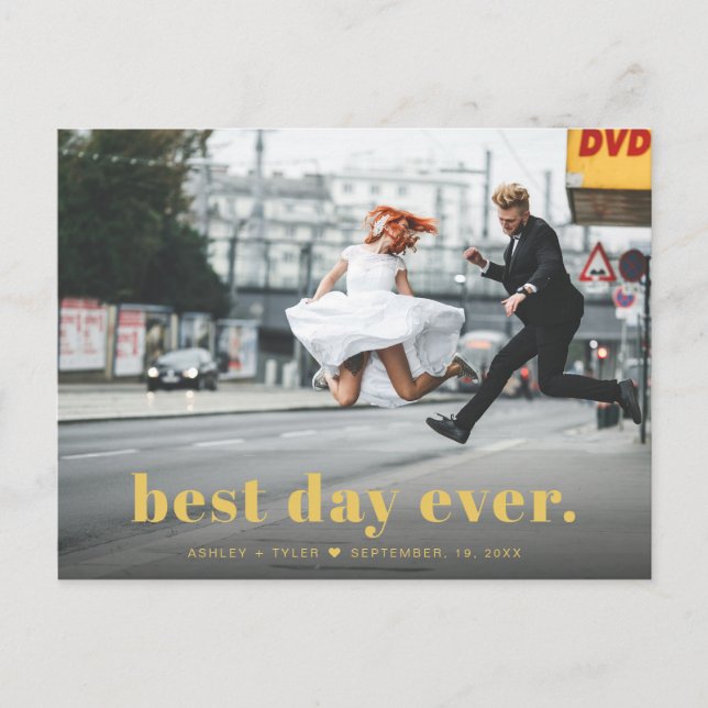 Modern minimal typografi Bröllop Photo Tack Vykort (Framsida)