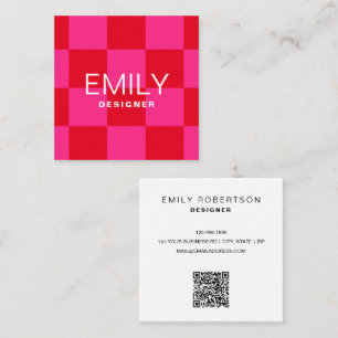 Modern minimal typografi Checker Rosa Red Fyrkantigt Visitkort