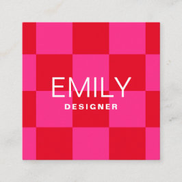 Modern minimal typografi | Checker Rosa Red Fyrkantigt Visitkort