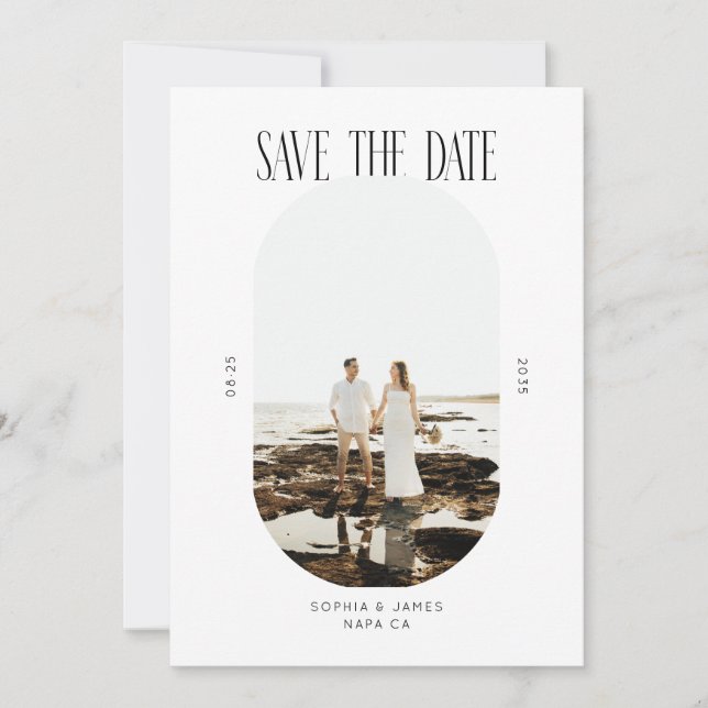 Modern Minimal Typografi Foto Oval  Spara Datumet (Framsida)