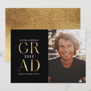 Modern minimal typografi fotoexamen guld i inbjudningar