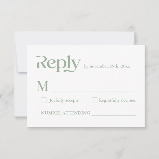 Modern minimal typografi - Grönt Bröllop OSA Kort (Framsida)