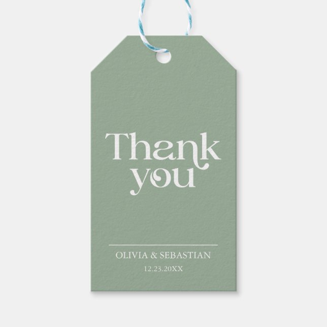Modern minimal typografi - Grönt Bröllop Presentetikett (Framsidan)