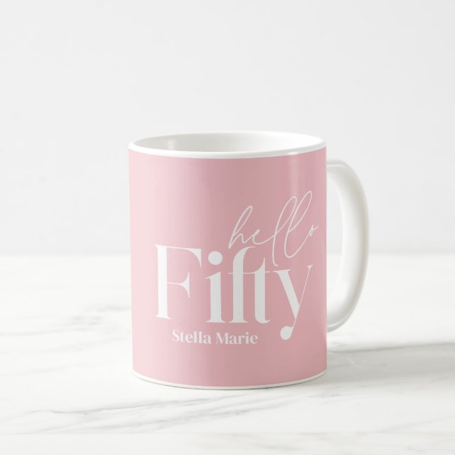 Modern minimal typografi rosa foto 50 år kaffemugg (Framsida höger)