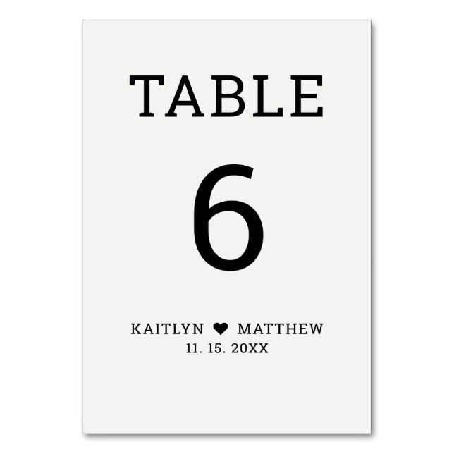Modern minimal typografi svart på Grått Bröllop Bordsnummer (Framsidan)